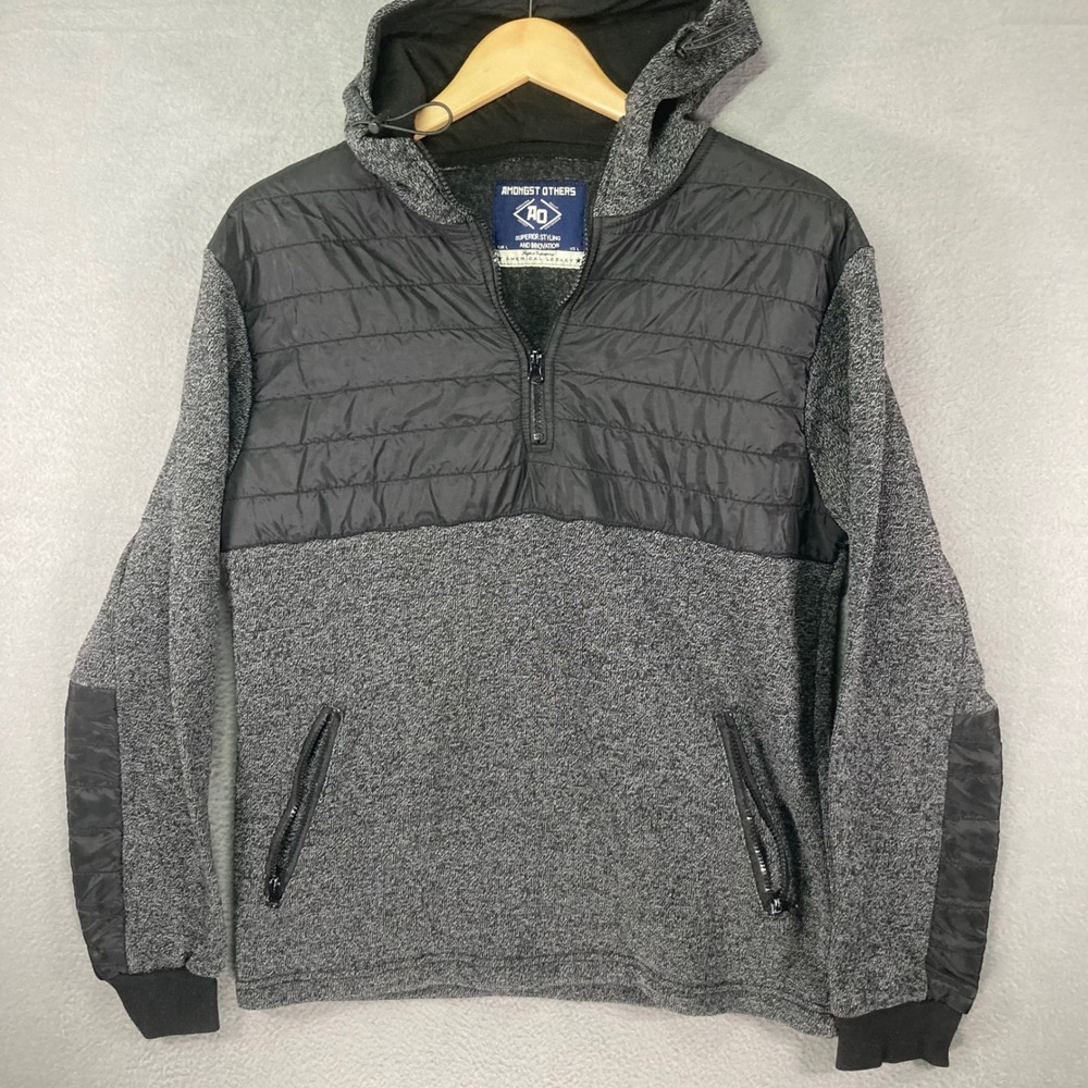 Amongst Others‎ Quilted Hoodie Mens Large Grey Fleece Lined Pullover Streetwear